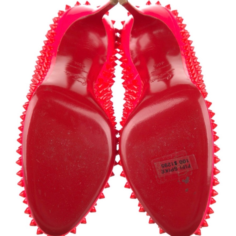 Christian Louboutin Vibrant Red Orange Spiked Heels - Picture 5 of 10